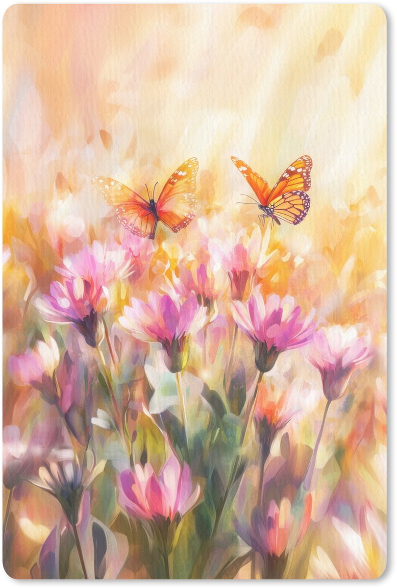 Muismat 18x27 cm - Mousepad Vlinders - Oranje - Bloemen - Muismatten