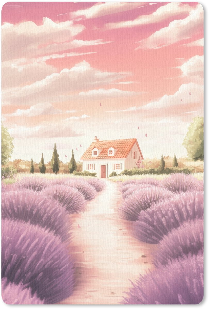 Muismat 18x27 cm - Mousepad Lavendelveld - Huis - Paars - Muismatten