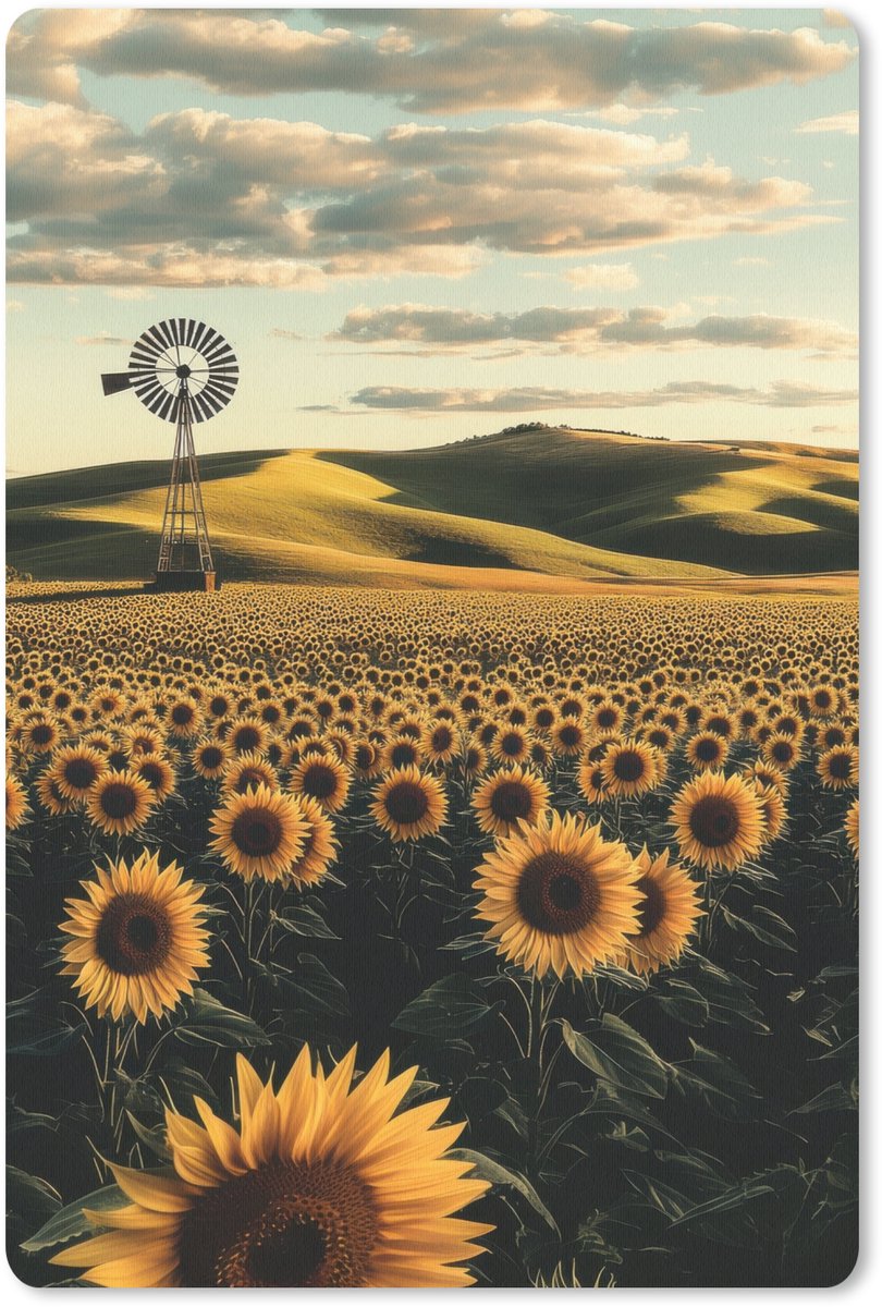 Muismat 18x27 cm - Mousepad Zonnebloem - Veld - Windmolen - Muismatten