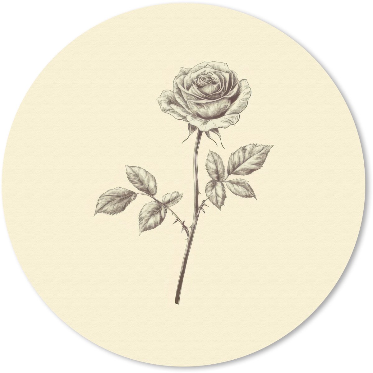 Muismat rond 50x50 cm - Mousepad Illustratie - Zwart - Roos - Ronde muismatten
