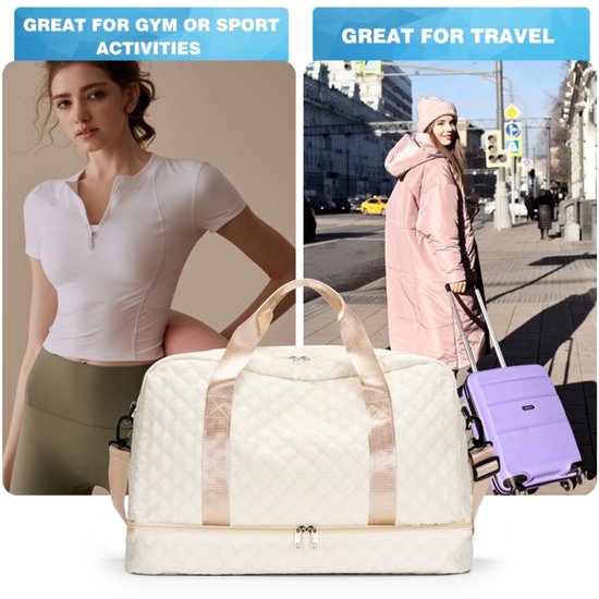 YONO Sac de voyage - Sac week-end - Sac Duffel - Femme - Homme - Bagage à main - 50x30x25 - Beige Champagne