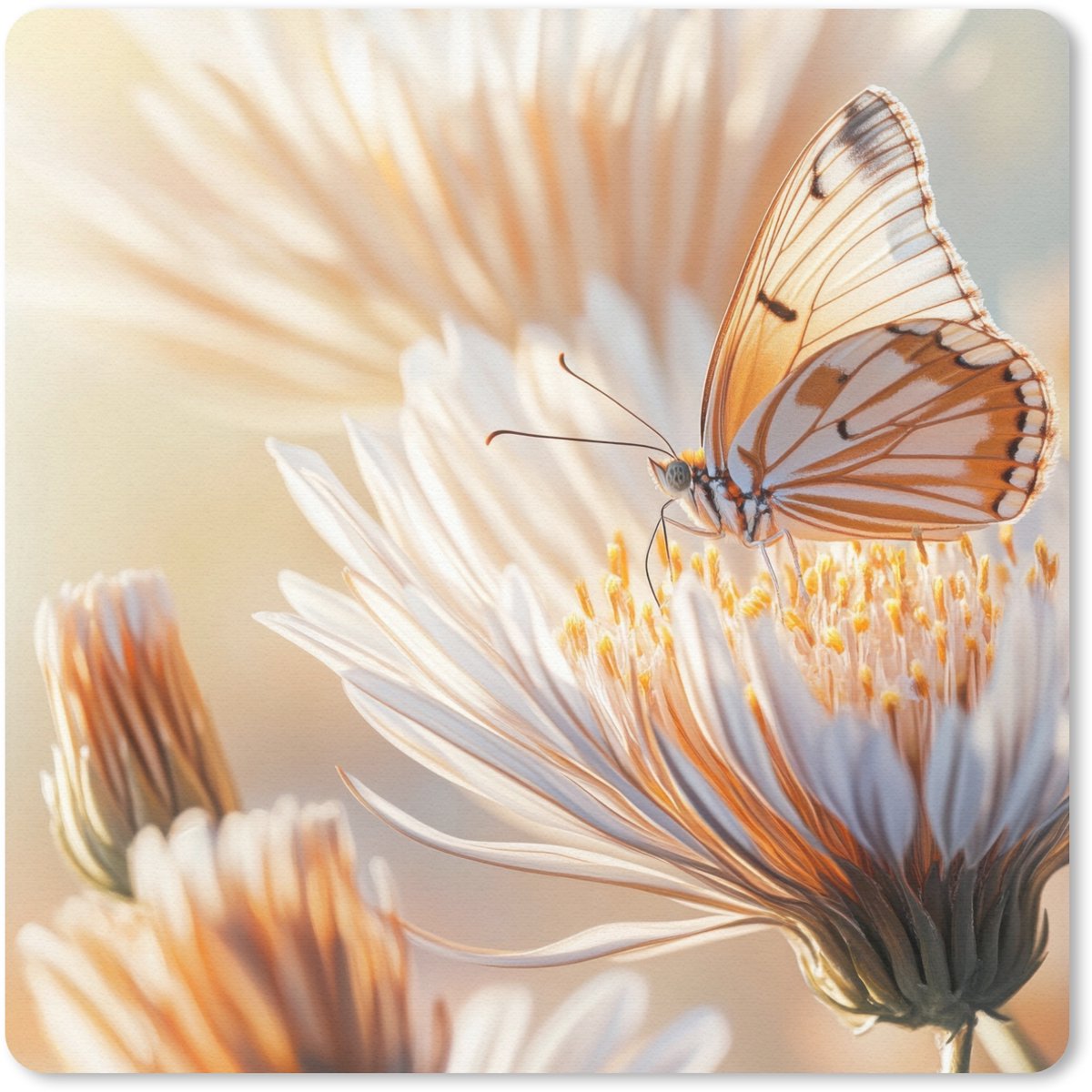 Muismat 20x20 cm - Mousepad Vlinder - Bloem - Oranje - Muismatten