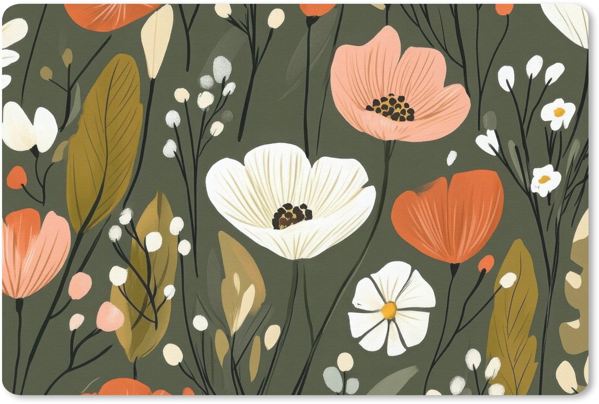 Muismat 27x18 cm - Mousepad Bloemen - Illustratie - Groen - Muismatten