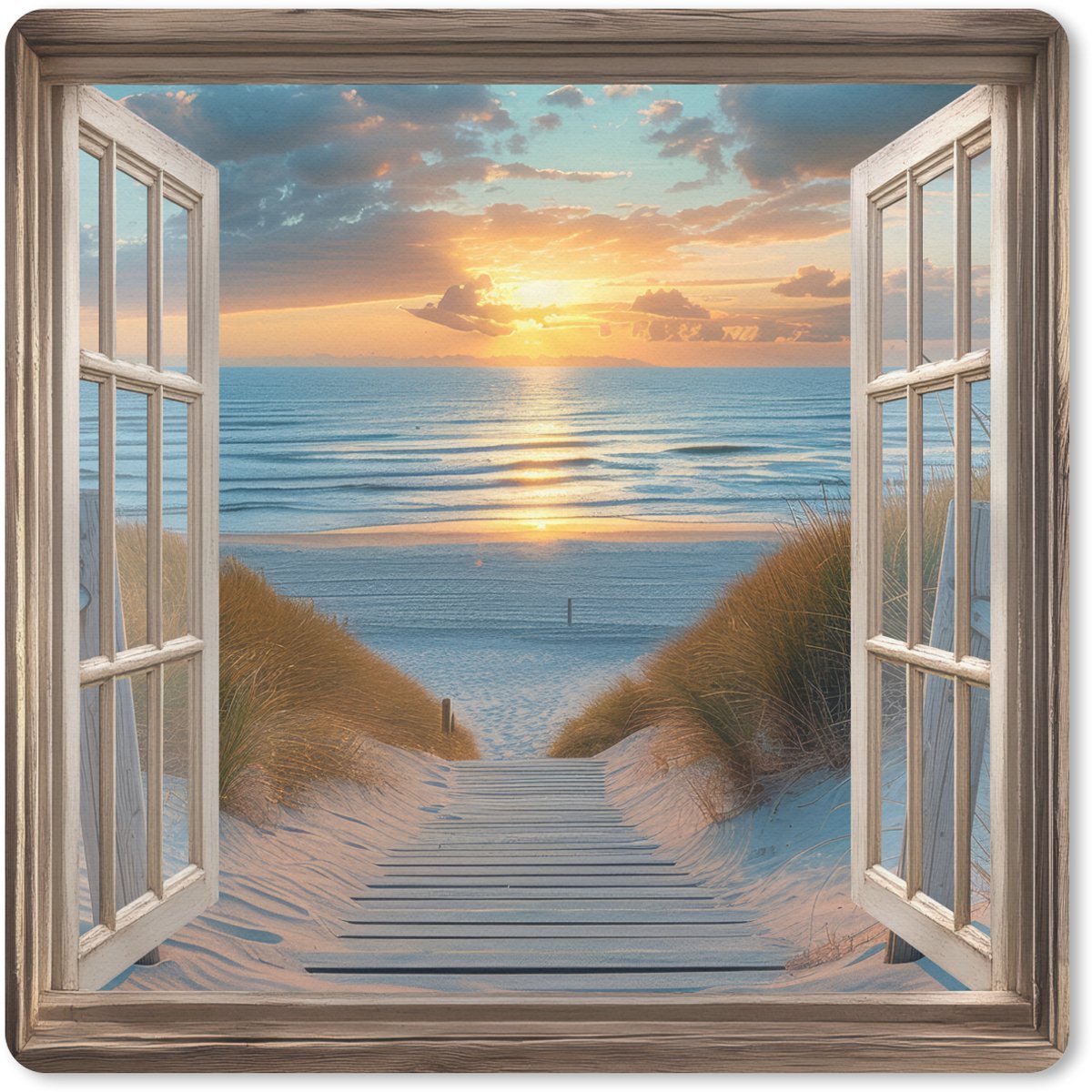 Muismat 20x20 cm - Mousepad Doorkijk - Strand - Pad - Zonsondergang - Muismatten