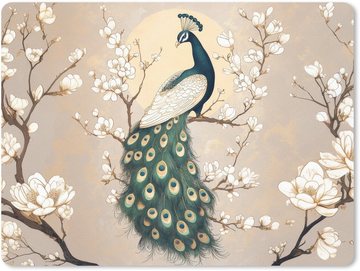 Muismat 23x19 cm - Mousepad Pauw - Tak - Bloemen - Muismatten