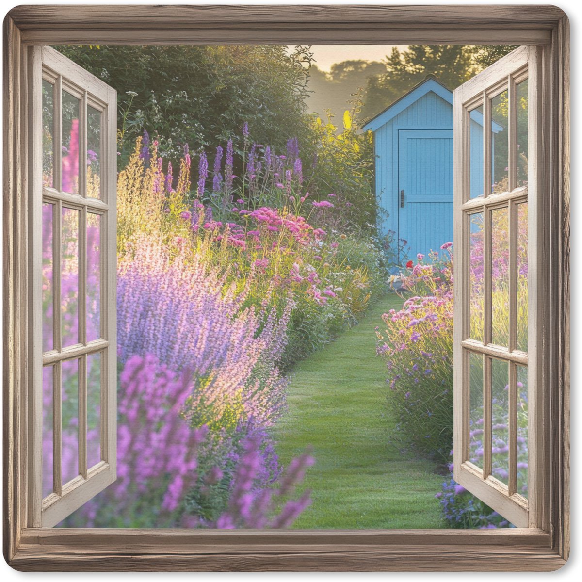 Muismat 20x20 cm - Mousepad Doorkijk - Bloemen - Raam - Natuur - Muismatten