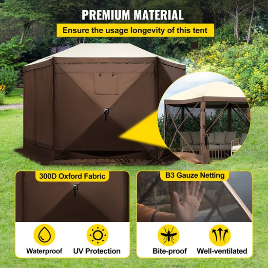 Camping Paviljoen Tent, 12 x 12 ft, 300D Oxford Stof en B3 Gaas, Pop-up Ontwerp, Met Privacywanden en Windschermen, Voor Maximaal 8 Personen van Merkloos — afbeelding 4
