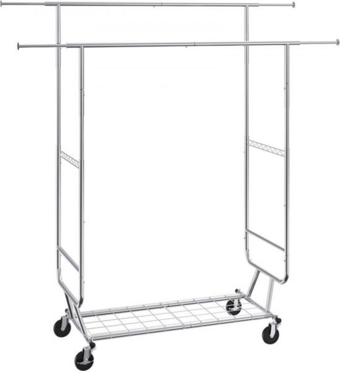 Sans margue Rolbaar Kledingrek - Kapstok Zilver - Verstelbaar - 2 Stangen - 136kg Draagvermogen Wit