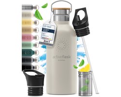 bemaxx Drinkfles met Rietje RVS Thermosfles ACTIVE FLASK (3 Drinkdoppen met Infuser), Volwassenen Kinderen, BPA-Vrij + Lekvrij | 1 Liter/500 ml Isoleerfles, Vacuüm Waterfles Sport Fitness Fietsen Water Fles Waterbidon Sportbidon