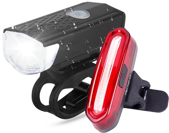 Fietsverlichting USB Oplaadbaar 300 en 120 Lumen Voorlicht Achterlicht Fiets LED