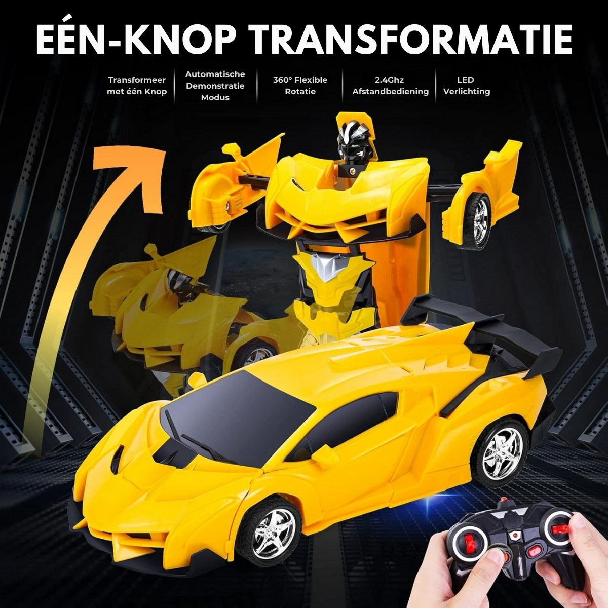 Boncy® Bestuurbare RC Auto - Transformerende Lambo Geel - Jongens Meisje Volwassenen - Robot Speelgoed Binnen & Buiten - Afstandbestuurbaar Race Drift Car - Afstandsbestuurbaar Raceauto Accu Stuntauto - Bestuurbaar Elektrisch Autos Afstandsbediening — afbeelding 3