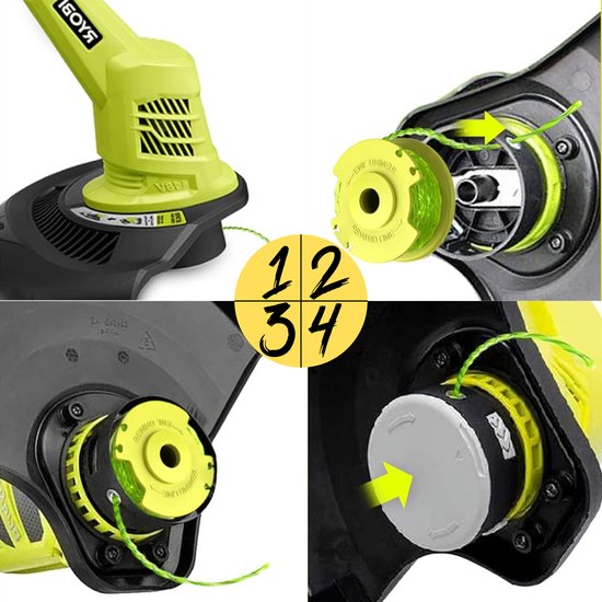 Spoel van draadtrimmer vervangingsdraad AC80RL3 geschikt voor Ryobi One+ bosmaaier 18V 24V 40V Ø 2 mm lengte 3,4 m - Set van 9 spoelen + 2 hoes van Ecd Germany — afbeelding 4