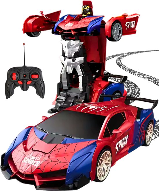 Boncy® Bestuurbare RC Auto - Transformer Spiderman Car - Jongens Meisje Volwassenen - Robot Speelgoed Binnen & Buiten - Afstandbestuurbaar Race Drift Car - Afstandsbestuurbaar Raceauto Accu - Stuntauto - Bestuurbaar Elektrisch Autos Afstandsbediening