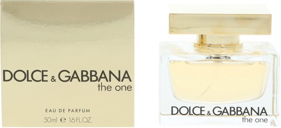 Dolce & Gabbana The One Eau de Parfum 50ml flesje naast de gouden doos.