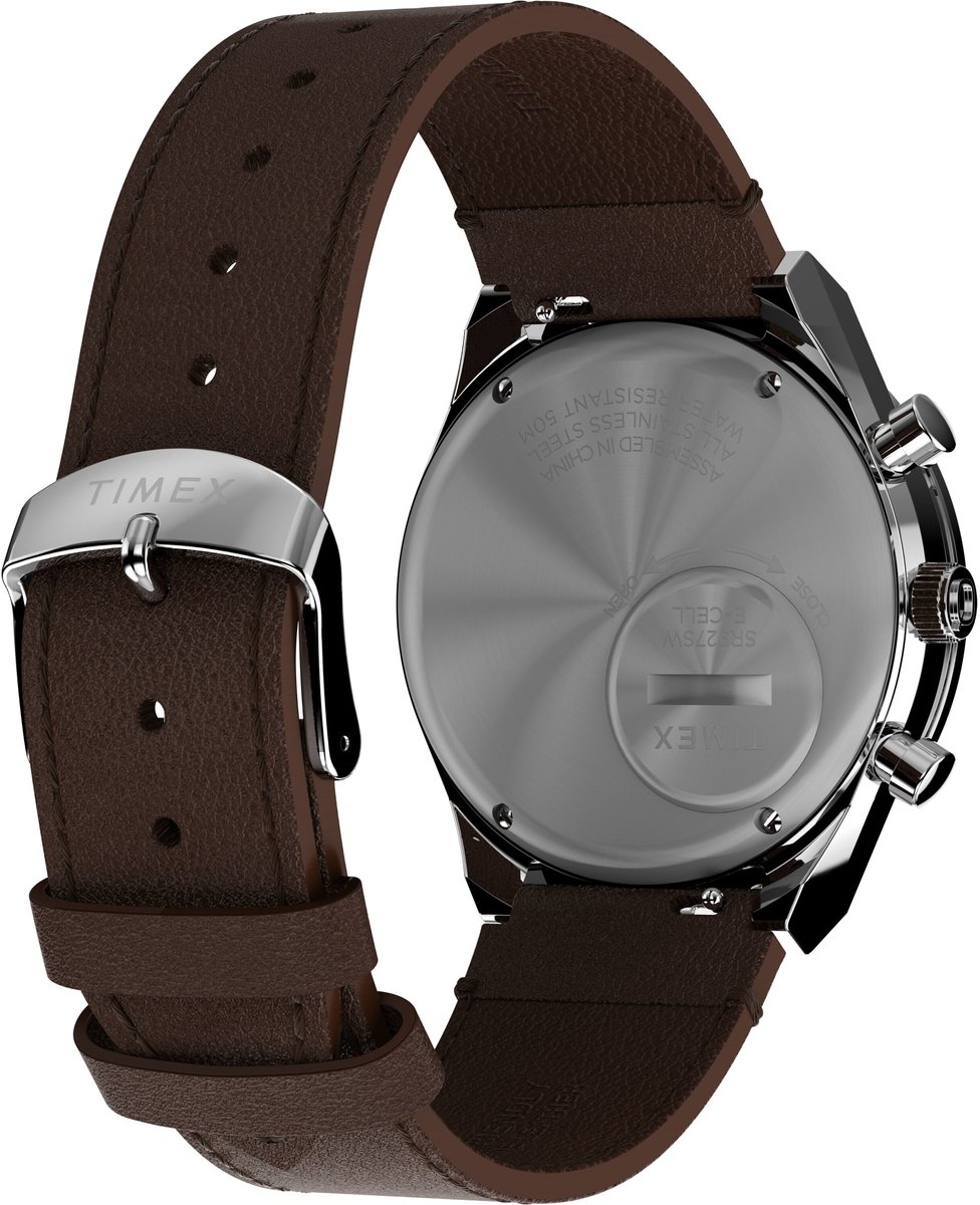 Timex Q Timex Chronograaf Horloge Bruin Case: 100% Stainless Steel | Armband: 100% Leather 40 mm TW2W51800AJ