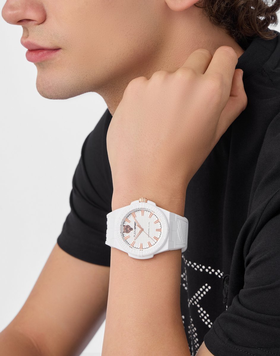 Plein Sport Laserstrike Quartz Analoog Horloge Wit Case: 100% Stainless Steel | Armband: 100% Silicone 42 PSFGA0125, PSFGA0225