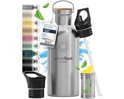 bemaxx Drinkfles met Rietje RVS Thermosfles ACTIVE FLASK (3 Drinkdoppen met Infuser), Volwassenen Kinderen, BPA-Vrij + Lekvrij | 1 Liter/500 ml Isoleerfles, Vacuüm Waterfles Sport Fitness Fietsen Water Fles Waterbidon Sportbidon