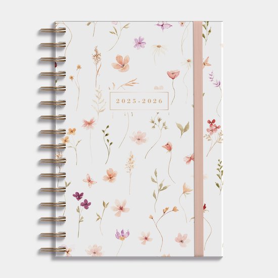 Hobbit - A5 Agenda 2025-2026 - 1 week op 2 pagina's - Harde Kaft - Ringband Agenda A5 (14,8 x 21 cm) - Aquarel Bloemetjes
