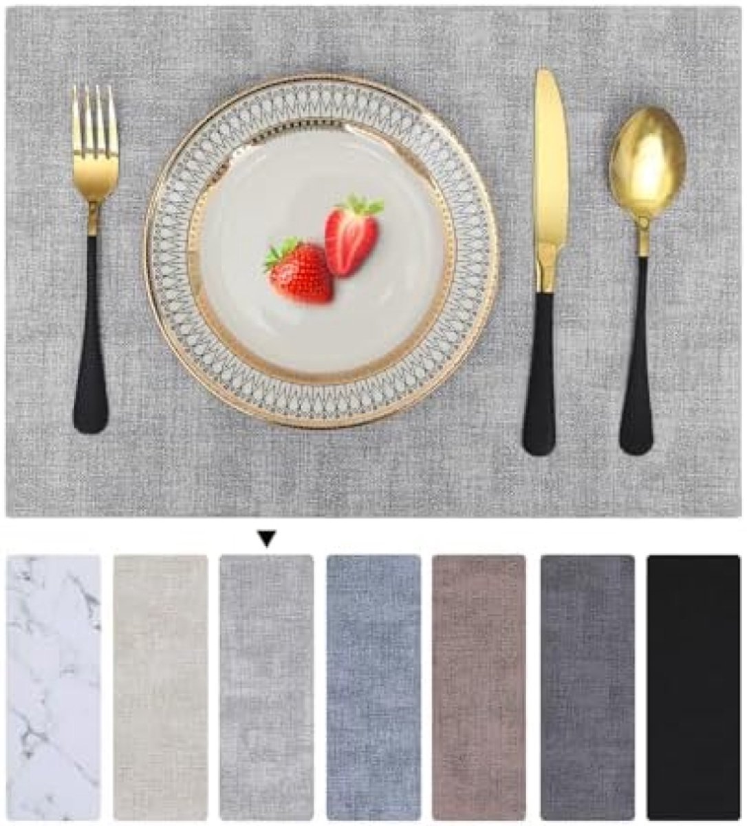 PolkaHome Placemats, 6-delige set, afwasbaar, waterdicht, dubbelzijdig, kunstleer, antislip, lichtgrijs, tafelonderzetters voor binnen en buiten