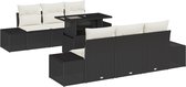 vidaXL - 7-delige - tuinsofa - set - met - kussens - - - zwart - poly - rattan