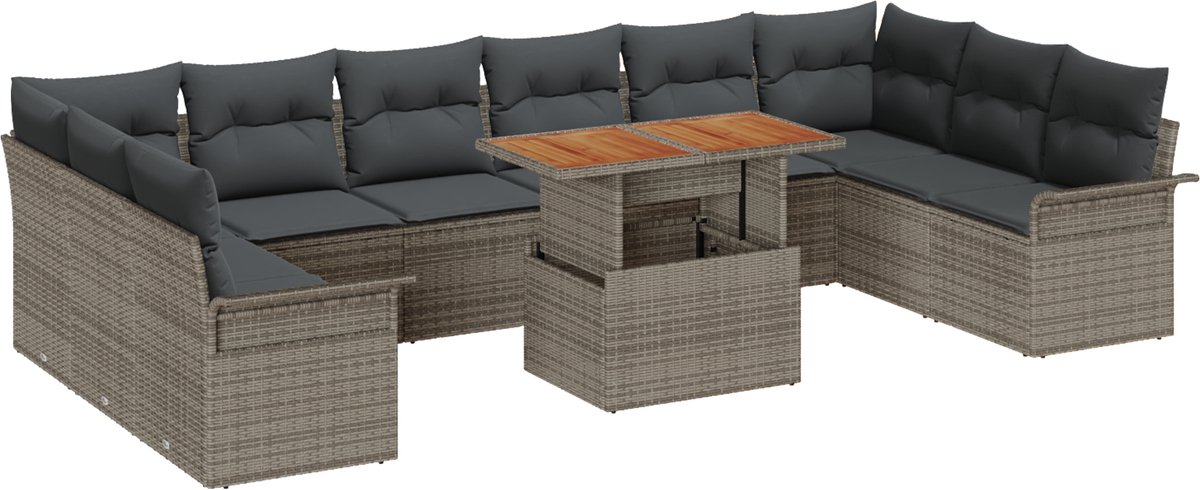 vidaXL - Tuinbank - Set - met - opslag - 9 - pcs - Grijs - Poly - rattan