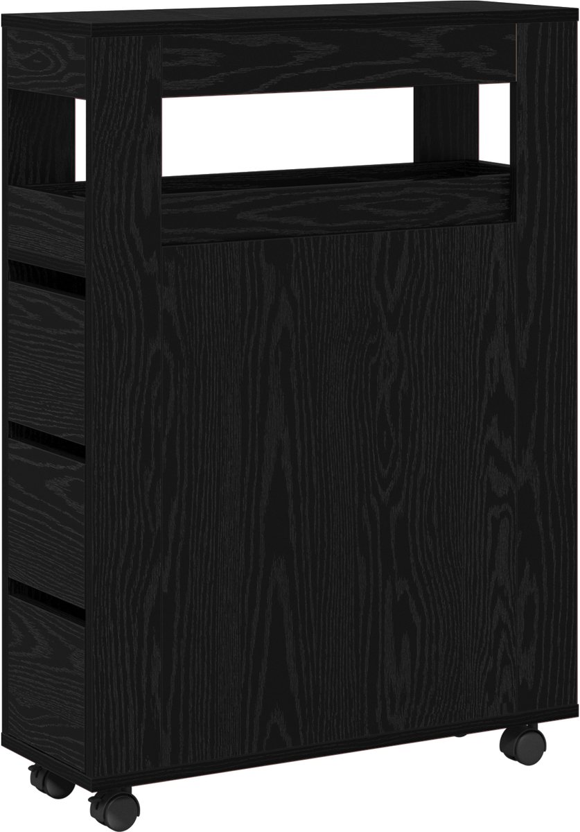 vidaXL - Badkamermeubel - Set - Zwart - Eiken - 65 - x - 23 - x - 87 - cm - Bewerkt - hout
