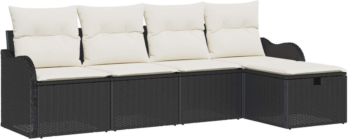 vidaXL Tuinbank - Set - 5 - st - Poly - rattan Zwart