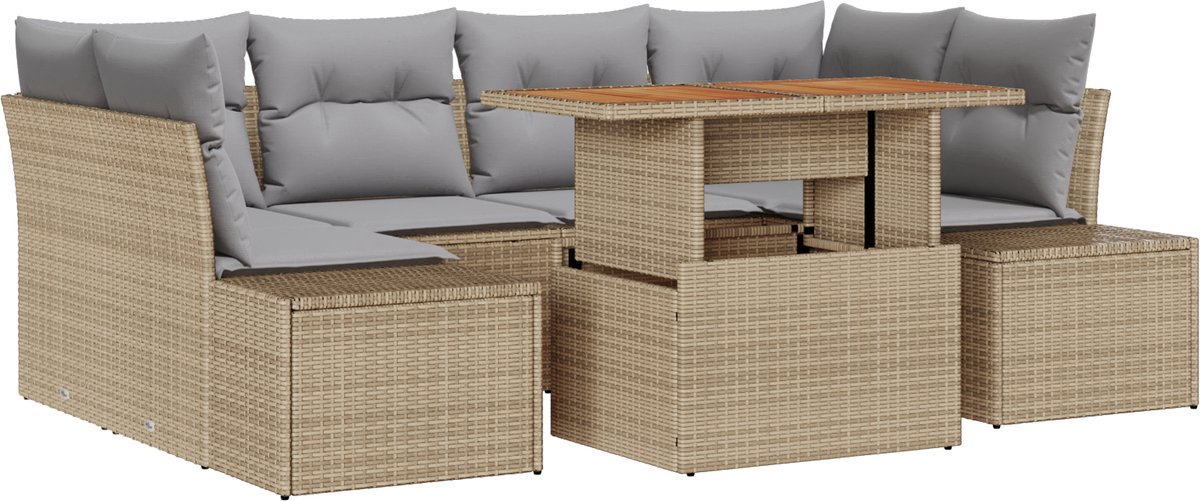 vidaXL - Tuinbank - Set - met - opslag - 7 - pcs - Beige - Poly - rattan