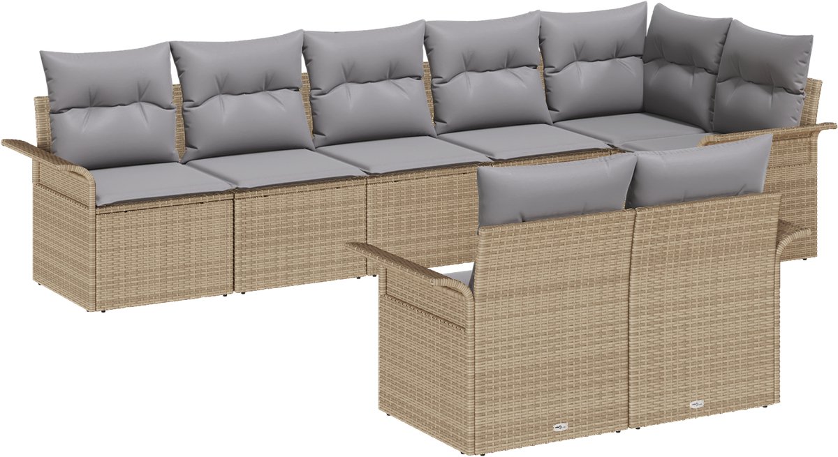 vidaXL - Tuinbank - Set - met - kussen - 8 - pcs - Beige - poly - rattan