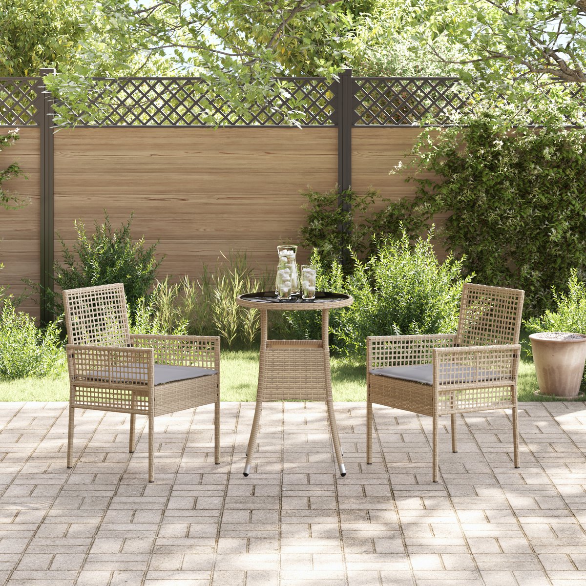 vidaXL - Tuin - Eettafel - Set - 3 - pcs - Beige - poly - rattan