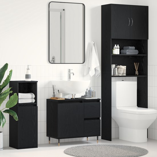 vidaXL Badkamerkast wastafelmeubel 60x34,5x60 cm zwart, badkamer wastafel kast, badkamer badmeubel, wastafel badmeubel, toilet wastafel kast