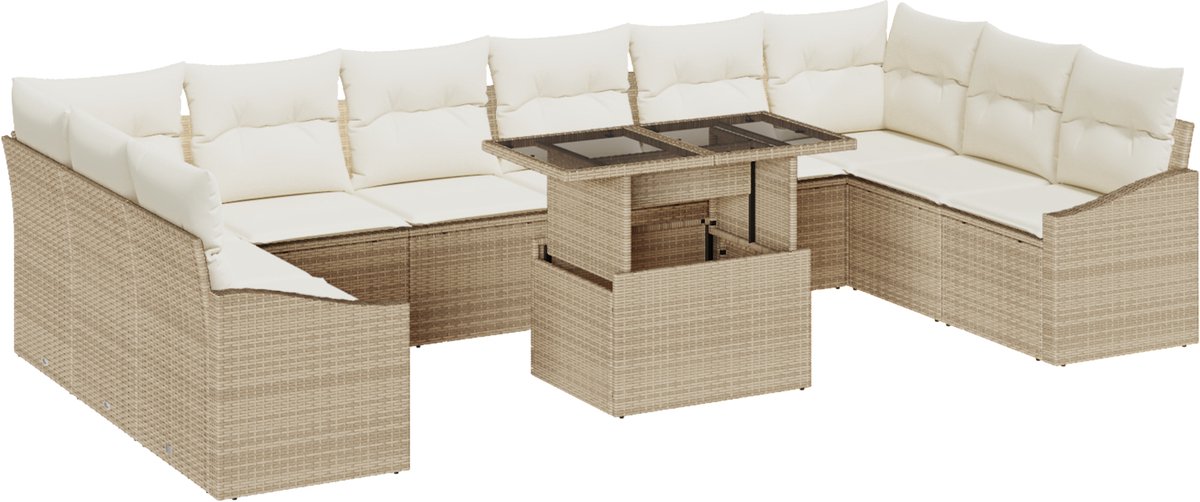 vidaXL - Tuinbank - Set - met - kussen - met - opslag - 11 - pcs - Beige - en - Crème