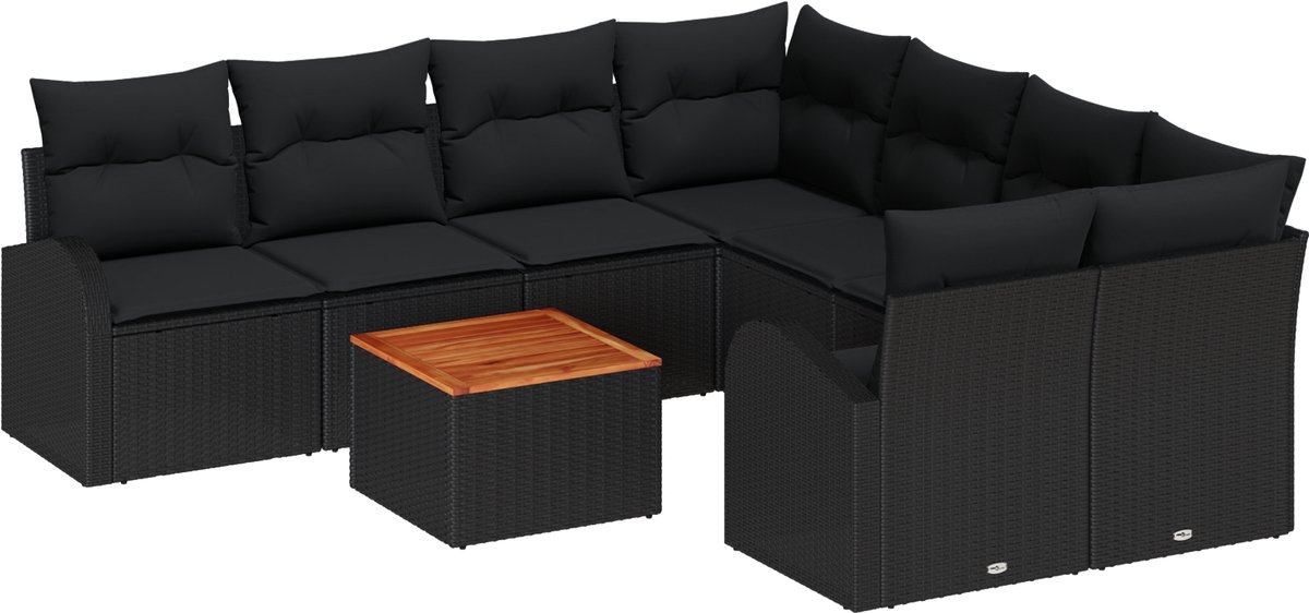vidaXL - Tuinbank - Set - met - opslag - 9 - pcs - Zwart - poly - rattan