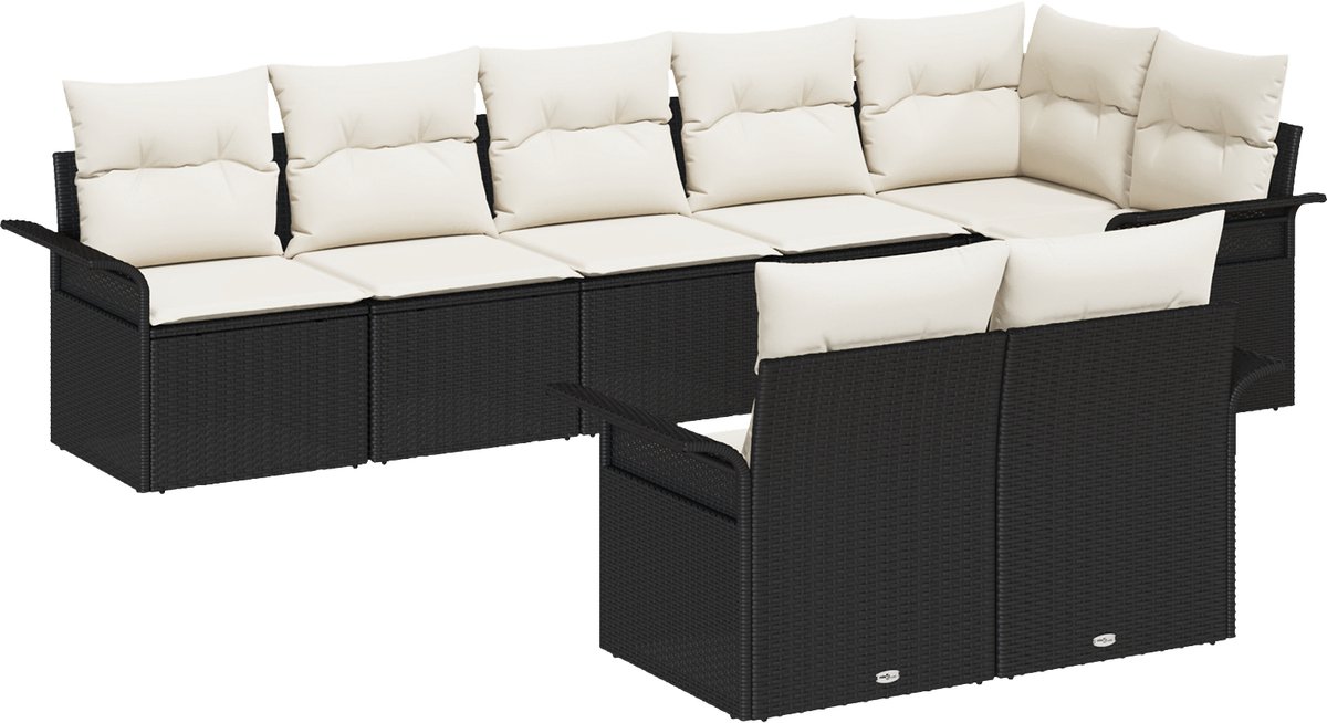 vidaXL - Tuinbank - Set - met - kussen - 8 - pcs - Zwart - poly - rattan
