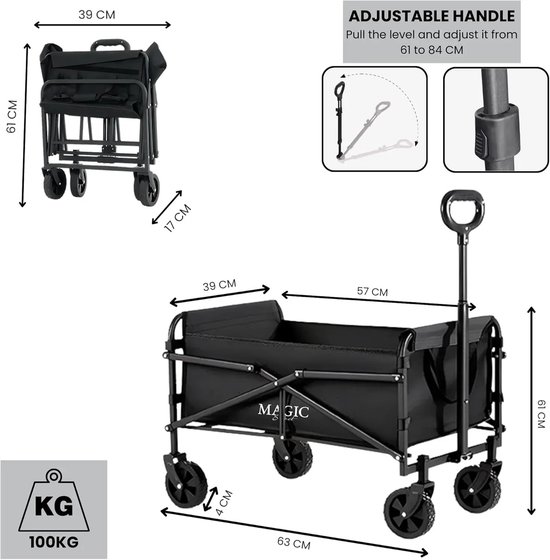 Rumi Outdoor Bolderkar - Opvouwbaar bolderkar - Max laadvermogen 80 KG bolderkar - zwart bolderkar van Rumi Outdoor — afbeelding 3