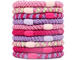 foto van 10 x Knekkie Haarelastiekjes met Kraaltje – Gevlochten Elastiek & Armband – Banditz Style - Roze Stijl