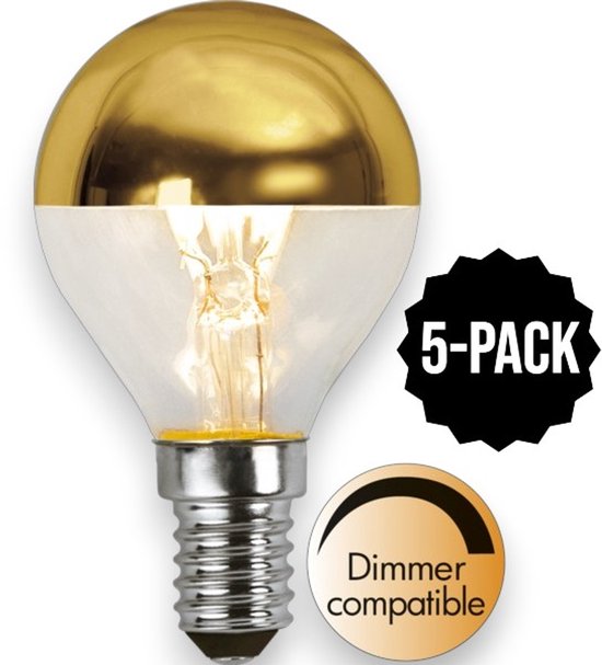 Pack de 5 ampoules tête miroir avec culot argenté et capuchon doré, dimmable.