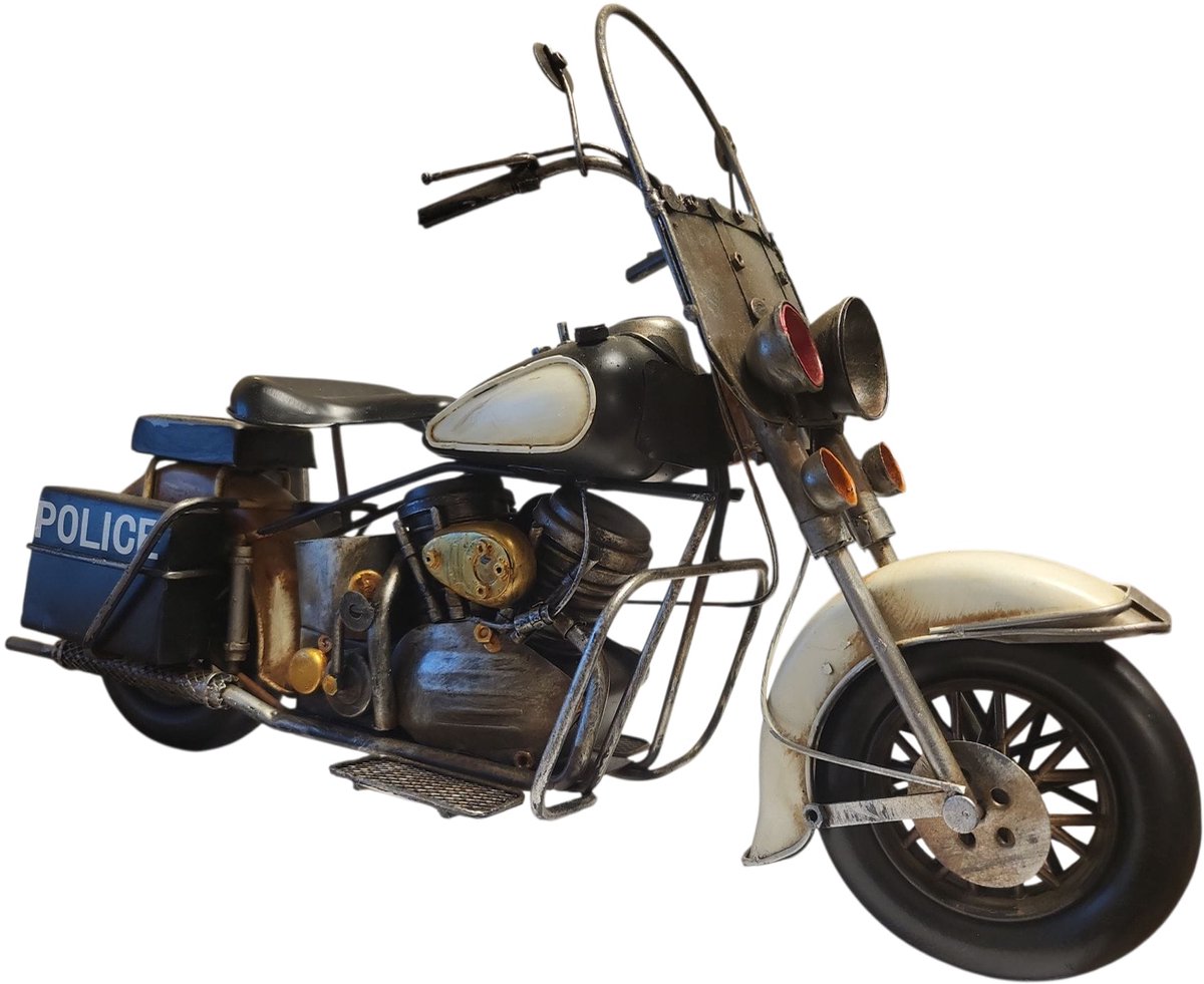 Beeld decoratie Politie motor - Politie - Motor - Zwart / Wit - Metaal - 38x23x12 cm