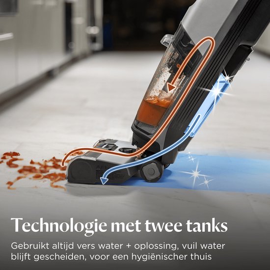 BISSELL CrossWave reinigt gemorst voedsel en water met zijn twee-tanktechnologie.