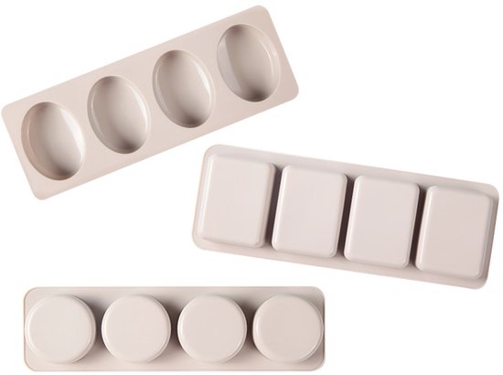 Moule en Siliconen - 3 pièces - Faire du savon - Moule de cuisson - Fabrication de savon - Auto-adhésif - Ovale - Carré - Rond - 12 compartiments