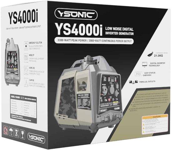 YSONIC YS4000i Inverter Generator - Aggregaat - 3.3KW - 230V Benzine Stroomgenerator - 2x USB - Autolader en Parallel Poort - Fluisterstil 62 dB - Olie en Overload Alarm