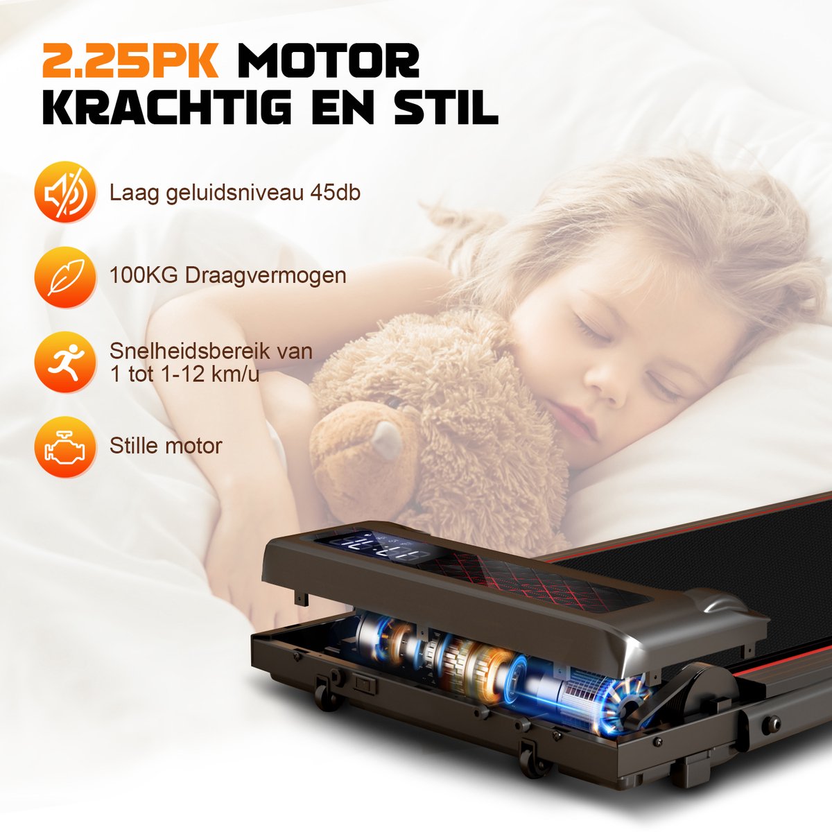 Afbeelding 3 van Y-RAIN Elektrische Loopband, Walking Pad, 2-in-1, Inklapbaar loopband, krachtige en stille 2,25pk Motor, 1-12km/u Snelheidsbereik, Afstandsbediening, LED-display, Veiligheidssleutel, ipad/mobiele telefoon houder.