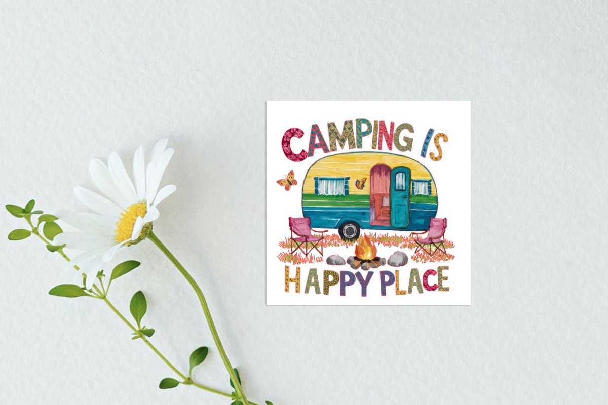 Tegel 15 x 15 Camping is happy place, spreuk tegel