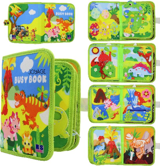 Dinosaurus Busy Board Montessori Speelgoed - Busy Book Montessori activiteitenboek - Educatief speelgoed meisjes Motoriek Speelgoed voor in de auto – Peuter speelgoed jongens Busybook - Meisjes speelgoed 3 jaar Jongens speelgoed 4 jaar