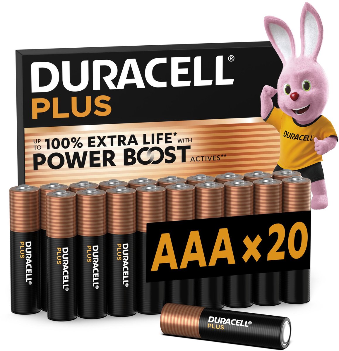 Duracell batterij Plus 100% AAA, blister van 20 stuks