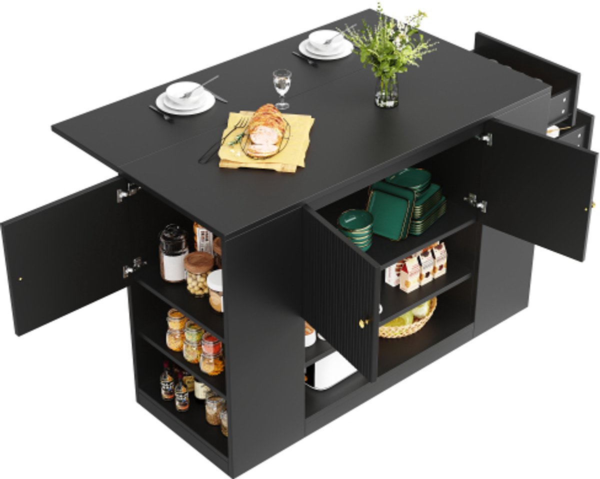 Modern kookeiland, keukenkast, buffetkast, keukenkast met lades en planken, dressoir voor keuken & eetkamer, zwart — cadeau in Cadeau-ideeën - foto 4