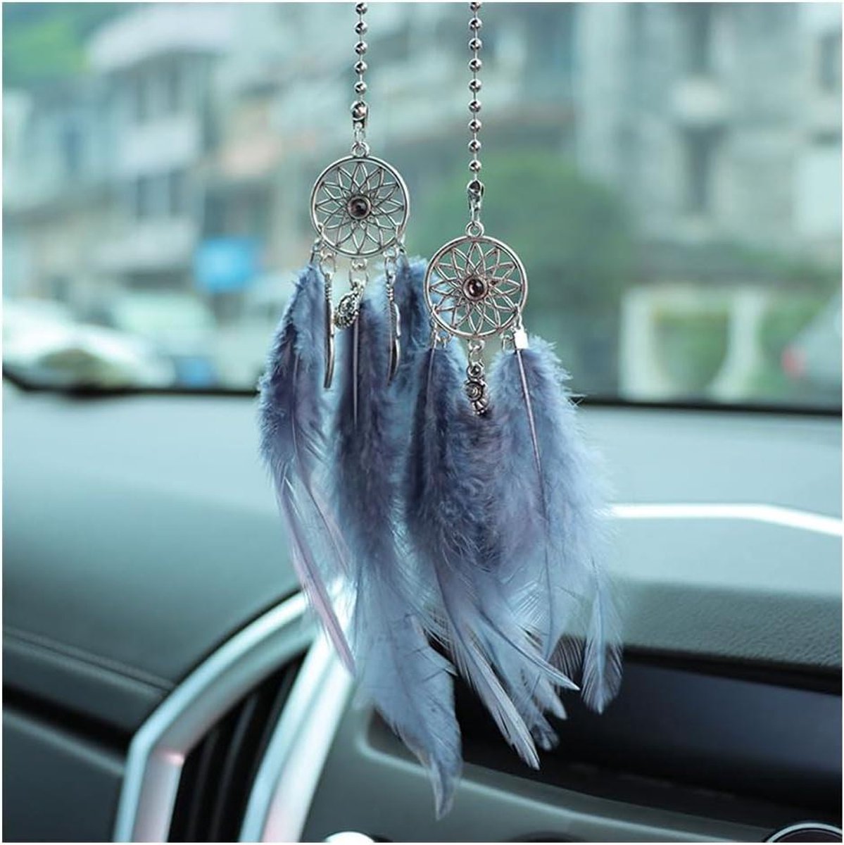 Rearview Mirror Hanging Ornament Dream Catcher Interior Decoration Pendant for Women (Grey)