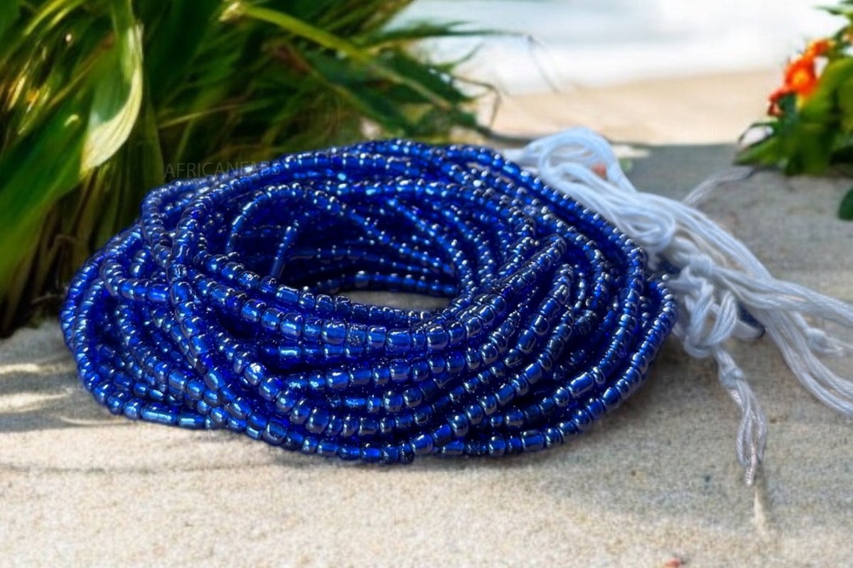 AfricanFabs® Waist Beads / Afrikaanse Heupketting - Uyi - Blauw (Traditioneel niet-elastisch koord) - Buikketting - Taille ketting