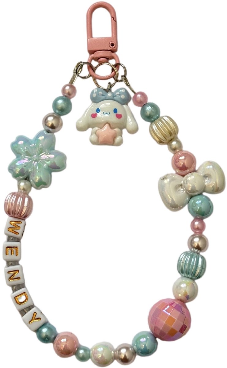 Love Beadz - Kawaii- handgemaakte kralen telefoonkoord - polsband - sleutelhanger - personaliseren met naam