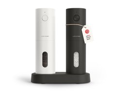 LARS NYSØM Elektrische Zout- en Pepermolen Set Spænding - 2-delige Set met verstelbaar keramisch maalwerk van grof tot fijn - Automatisch kruidenmolense (Carbon Black/Pure White)